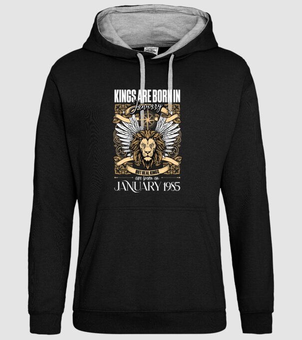 KINGS ARE BORN 1985 - JANUÁR minta fekete pólón