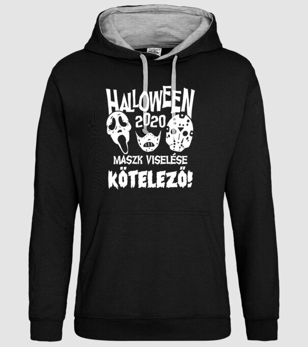 Maszk viselése kötelező egyszínű fehér minta fekete pólón