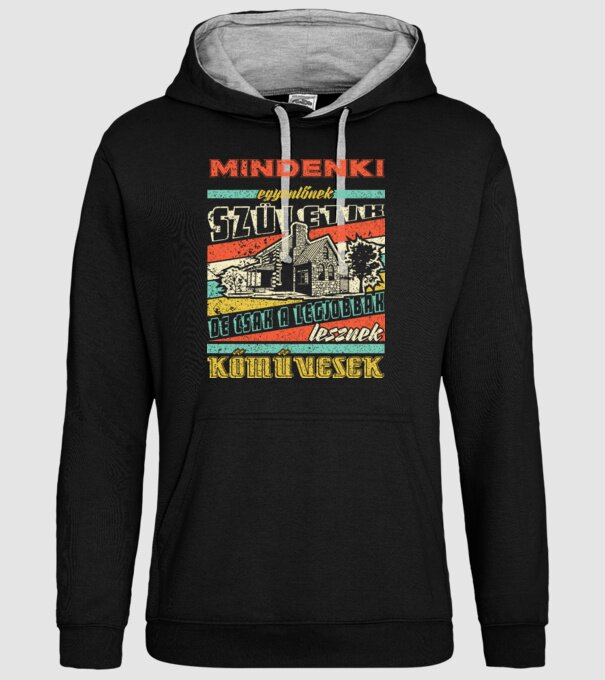 RETRO mindenki egyenlőnek születik KŐMŰVES minta fekete pólón