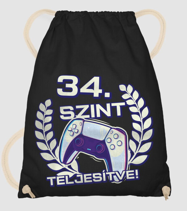 34. szint teljesítve PS5 v2 minta fekete pólón