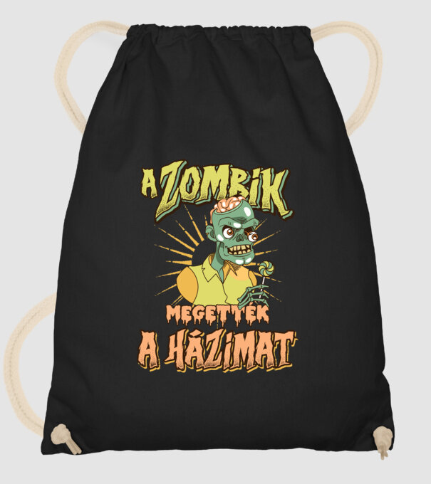 A zombik megették a házim minta fekete pólón