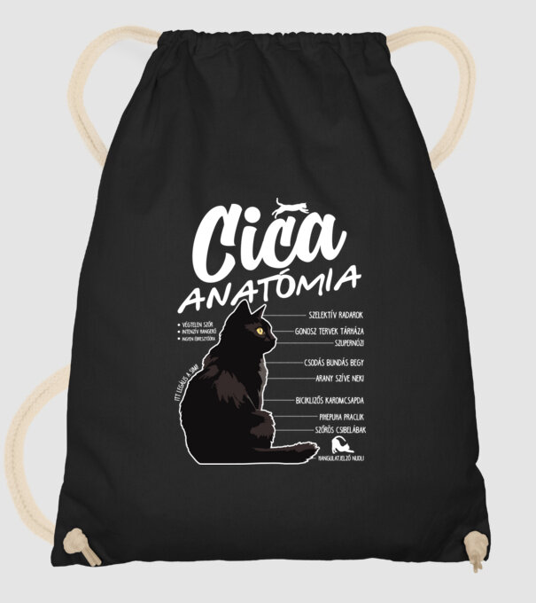 Cica anatómia fekete minta fekete pólón
