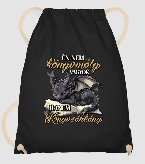 Én nem könyvmoly vagyok hanem könyvsárkány minta fekete pólón