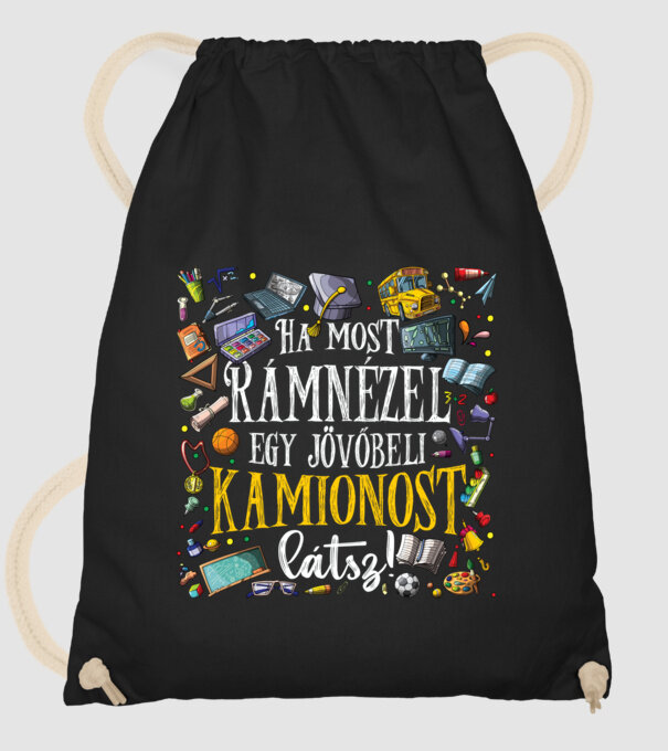 Jövőbeli kamionos minta fekete pólón