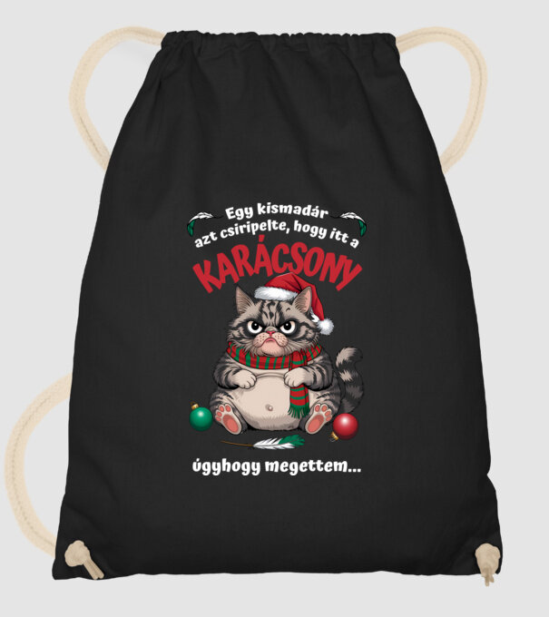 Kismadár csiripelte itt a KARÁCSONY, megettem... fekete alapra minta fekete pólón