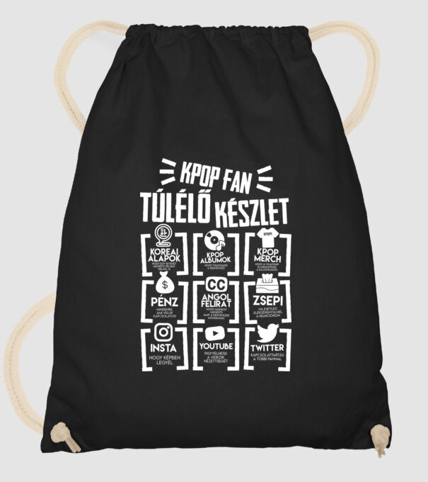 Kpop fan túlélő készlet minta fekete pólón