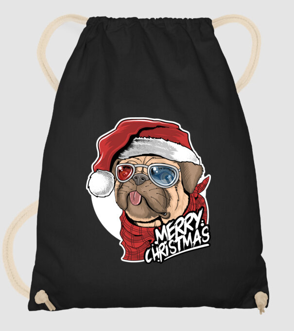 Merry Christmas Mopsz minta fekete pólón