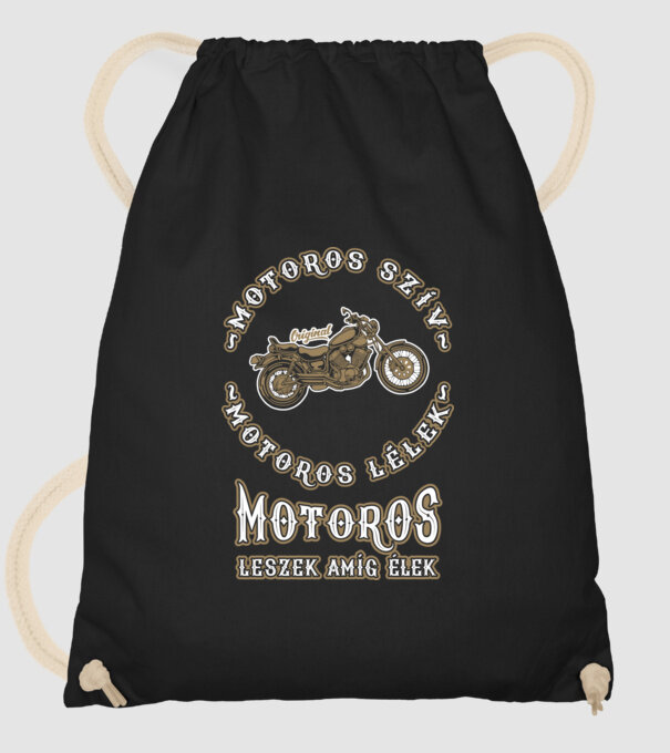 Motoros szív motoros lélek motoros leszek amíg élek minta fekete pólón