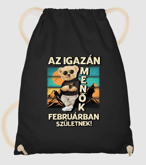 Retro Menő Mackó szülinapos FEBRUÁR minta fekete pólón