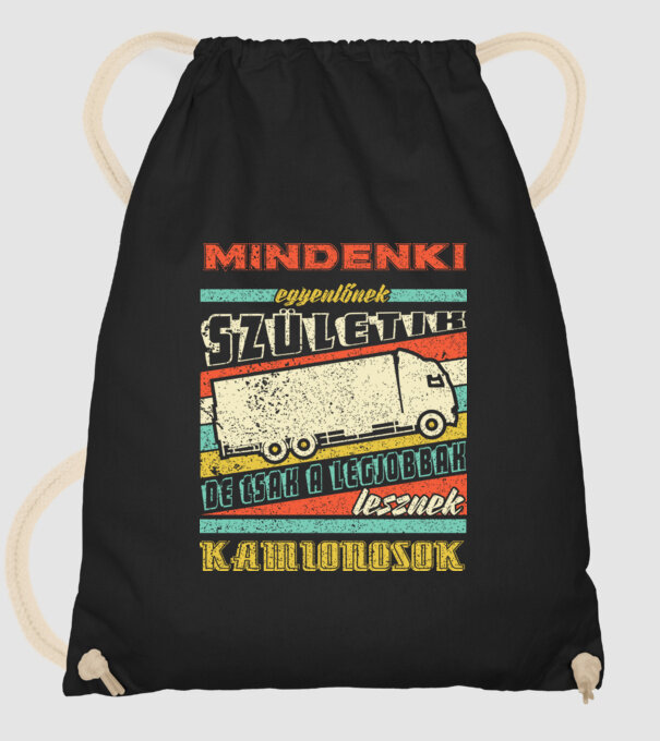 RETRO mindenki egyenlőnek születik KAMIONOS minta fekete pólón