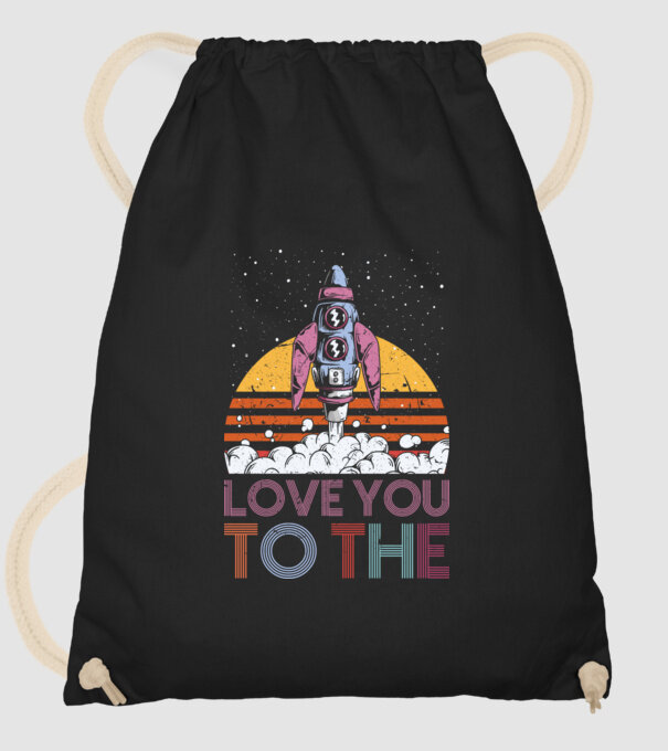 Retro vintage love you to the moon and back ROCKET minta fekete pólón