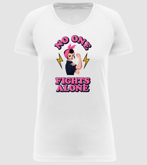 No one fights alone pinup minta fehér pólón