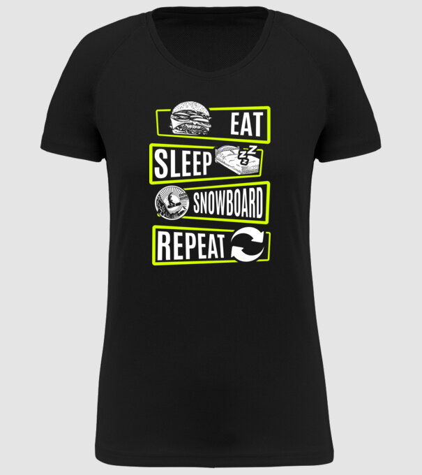 Eat sleep SNOWBOARD repeat V2 minta fekete pólón
