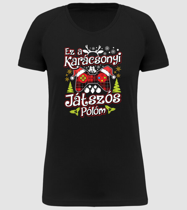 Ez a karácsonyi játszós pólóm minta fekete pólón