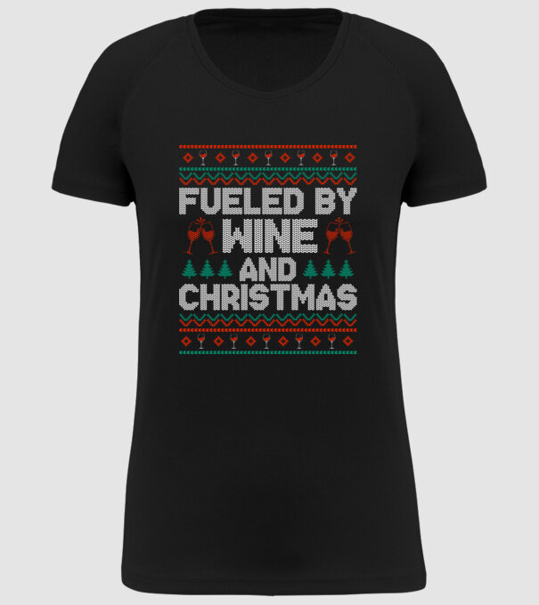 Fueled by wine and christmas minta fekete pólón