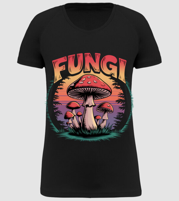 Fungi retro minta fekete pólón