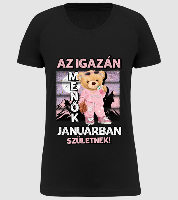 Menő maci csajos JANUÁR minta fekete pólón