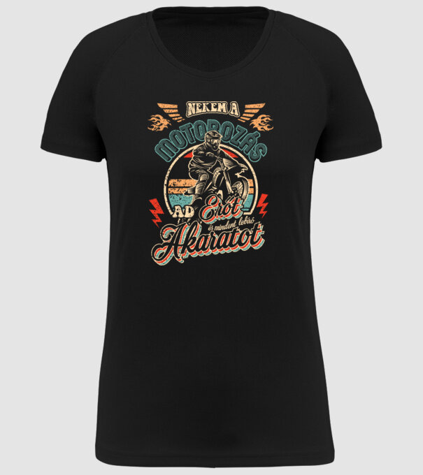 Nekem a motorozás ad erőt és mindent lebíró akaratot retro minta fekete pólón