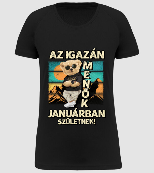 Retro Menő Mackó szülinapos JANUÁR minta fekete pólón