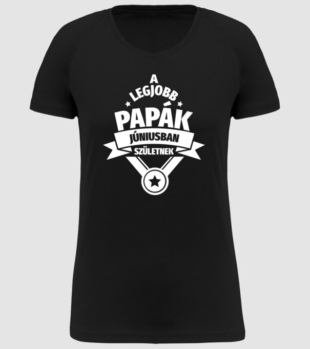 Szimpla csillagos szülinapos papa JÚNIUS minta fekete pólón