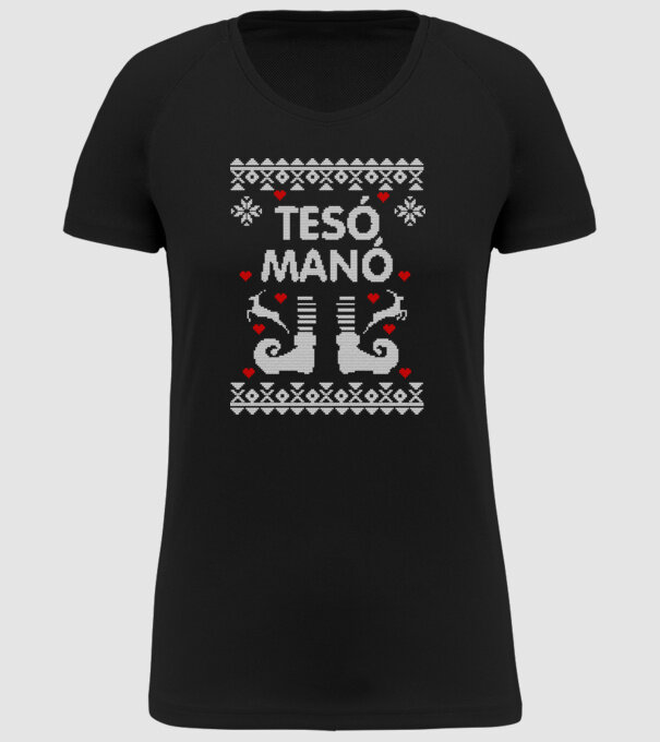 Tesó Manó ugly sweater minta fekete pólón