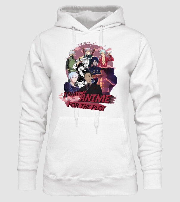 I watch Anime for the plot-Naruto-Balance Unlimited-Jujutsu Kaisen-Seven Deadly Sins-Attack On Titan minta fehér pólón