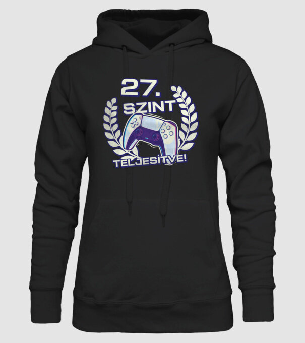27. szint teljesítve PS5 v2 minta fekete pólón