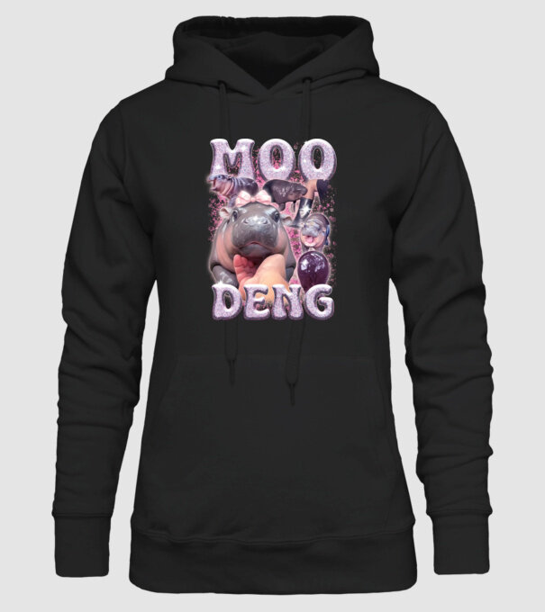 MOO DENG baby hippo minta fekete pólón
