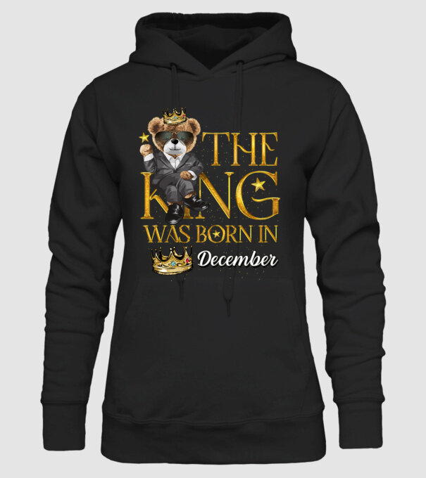 The king was born int DECEMBER minta fekete pólón