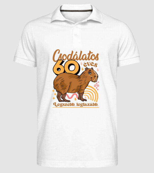 Capybara 60 éves minta fehér pólón
