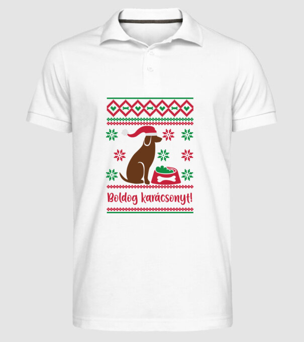Kutyás boldog karácsonyt minta fehér pólón