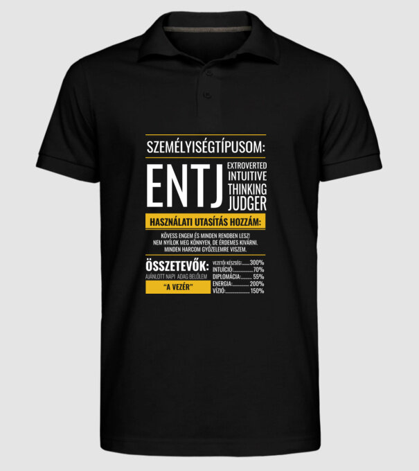 16 Személyiségtipus RÉSZLETES JELLEMZŐK ENTJ A PARANCSNOK minta fekete pólón