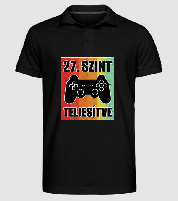 27 szint teljesítve retro gamer minta fekete pólón