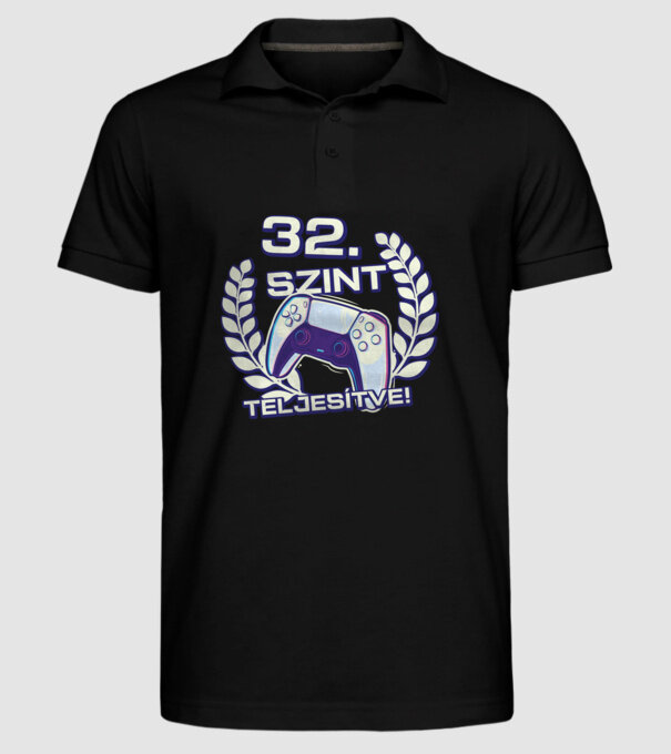 32. szint teljesítve PS5 v2 minta fekete pólón