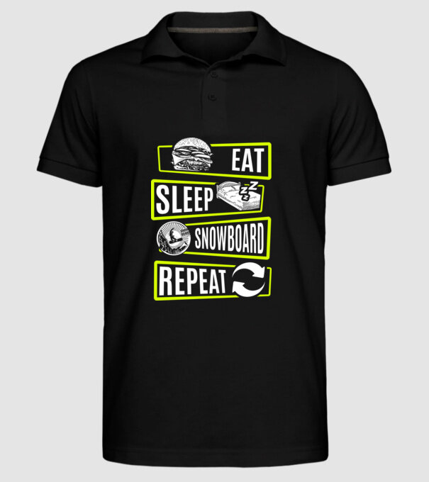 Eat sleep SNOWBOARD repeat V2 minta fekete pólón