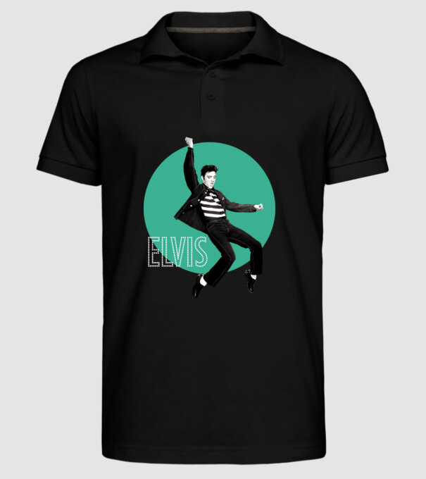 Elvis Jailhouse rock - kék minta fekete pólón