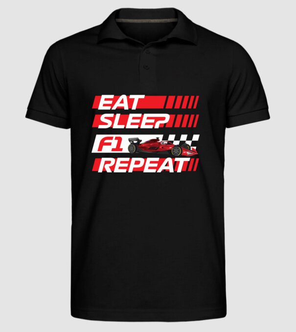 Forma 1 Eat Sleep repeat minta fekete pólón