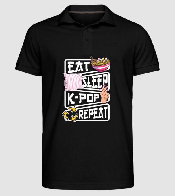 K-POP EAT SLEEP minta fekete pólón