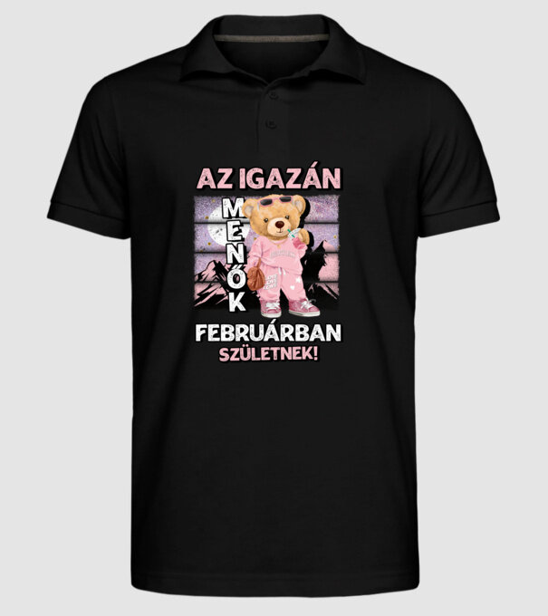 Menő maci csajos FEBRUÁR minta fekete pólón
