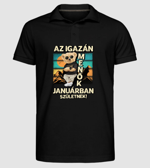 Retro Menő Mackó szülinapos JANUÁR minta fekete pólón