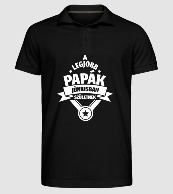 Szimpla csillagos szülinapos papa JÚNIUS minta fekete pólón