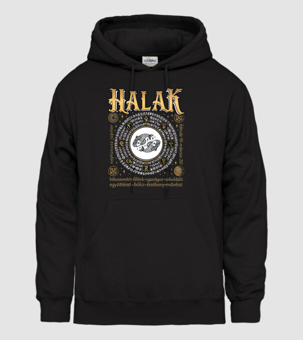 Halak arany színű tulajdonságokkal minta fekete pólón