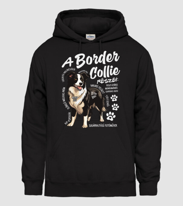 Border Collie részei minta fekete pólón