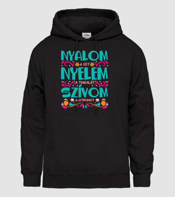 Nyelem nyalom tequila minta fekete pólón