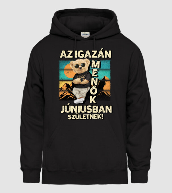 Retro Menő Mackó szülinapos JÚNIUS minta fekete pólón