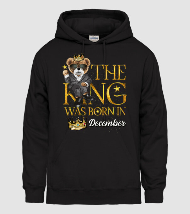 The king was born int DECEMBER minta fekete pólón