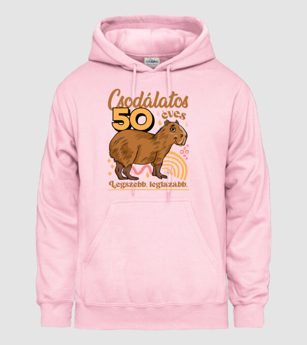Capybara 50 éves minta világos rózsaszín pólón