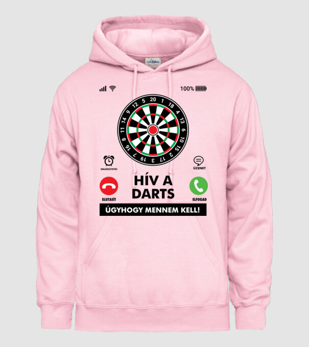 Hív a darts mennem kell minta világos rózsaszín pólón