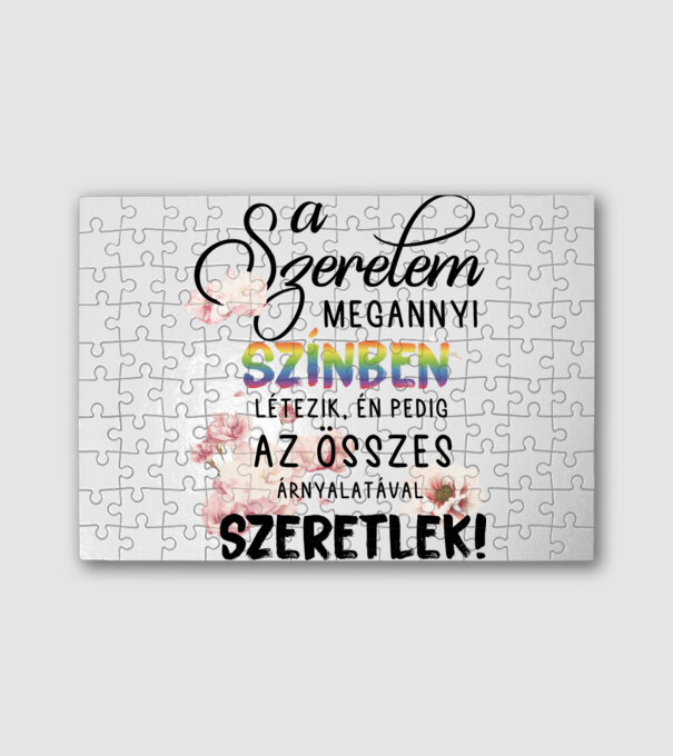 A szerelem összes színével szeretlek minta fehér pólón