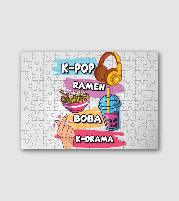 K-POP RAMEN BOBA K-DRAMA minta fehér pólón
